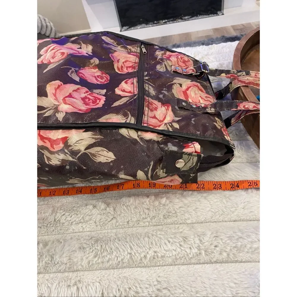 Vintage Floral Rolling Tote Bag Roses Travel Utility Storage Carrier Luggage